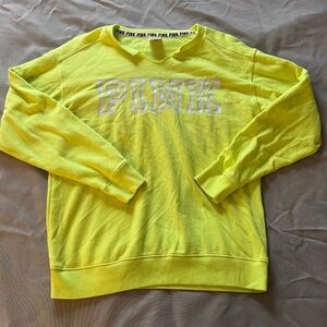 NWOT PINK VictoriasSecret Neon Yellow Crewneck Pullover Sweatshirt